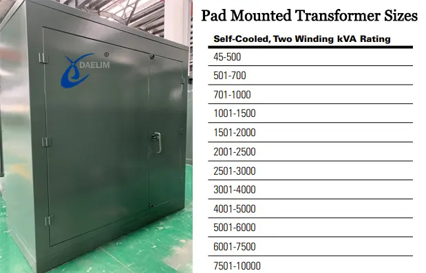pad mounted transformer sizes