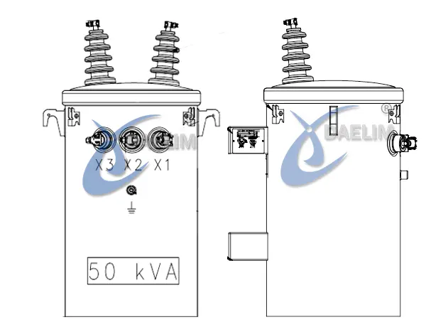 50 kVA 13.8kV Pole Mounted Transformer Drawing