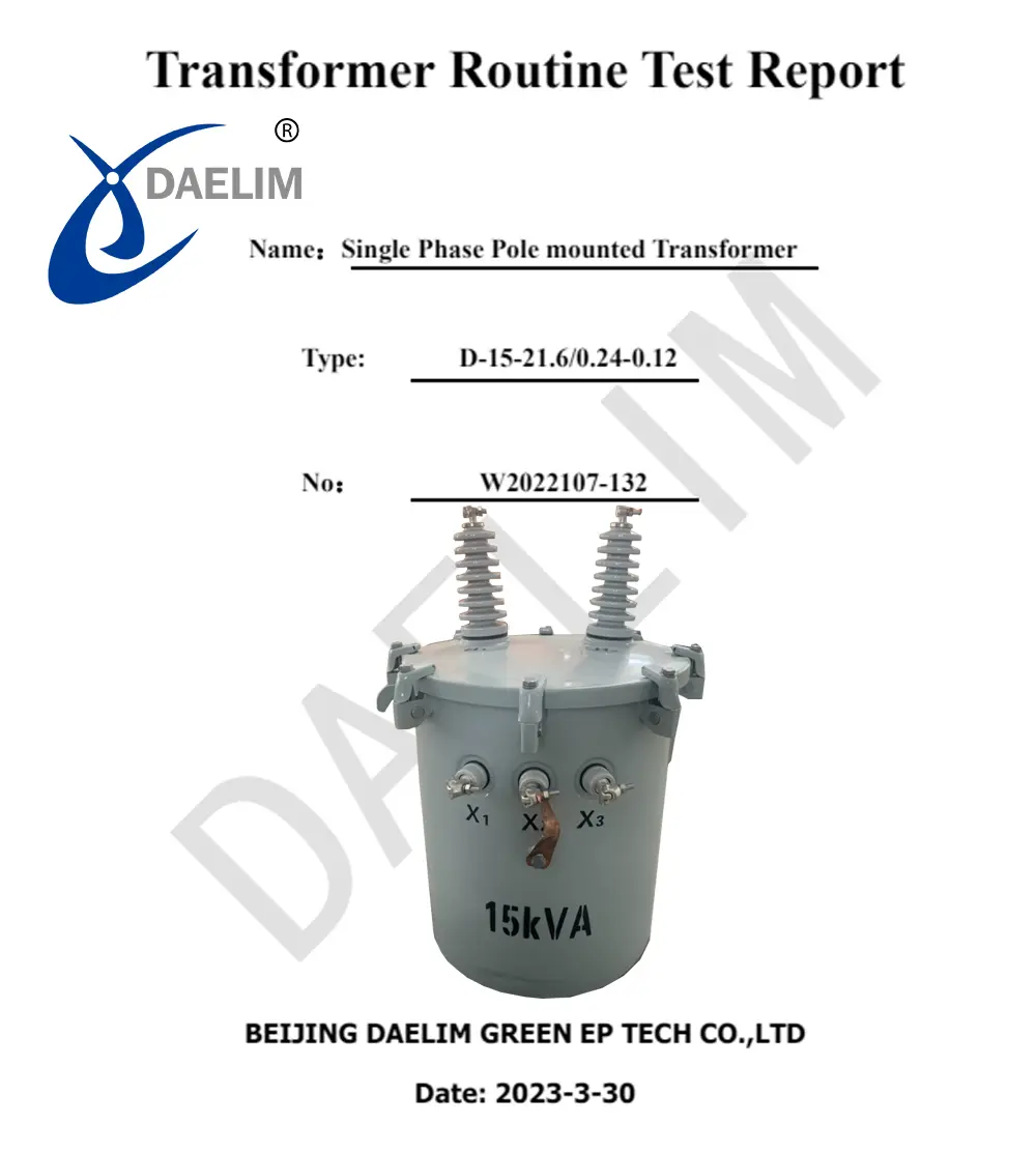 15kVA Pole Mounted Transformer Test Report