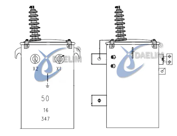 50 kVA 16kV Pole Mounted Transformer Drawing