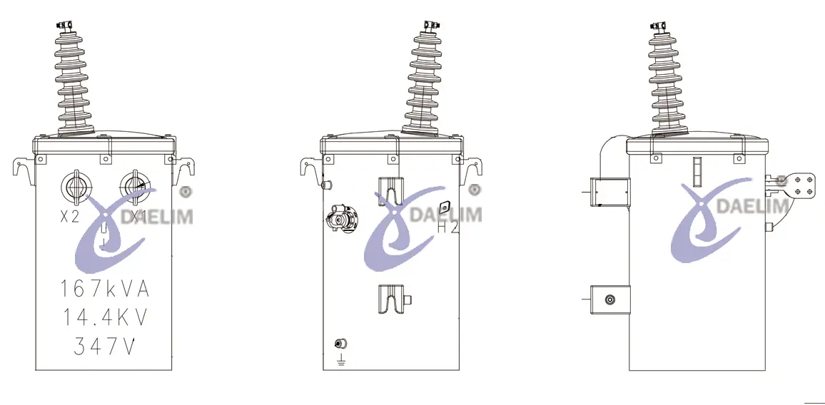 167 kVA 14.4kV 347V Transformer Drawing