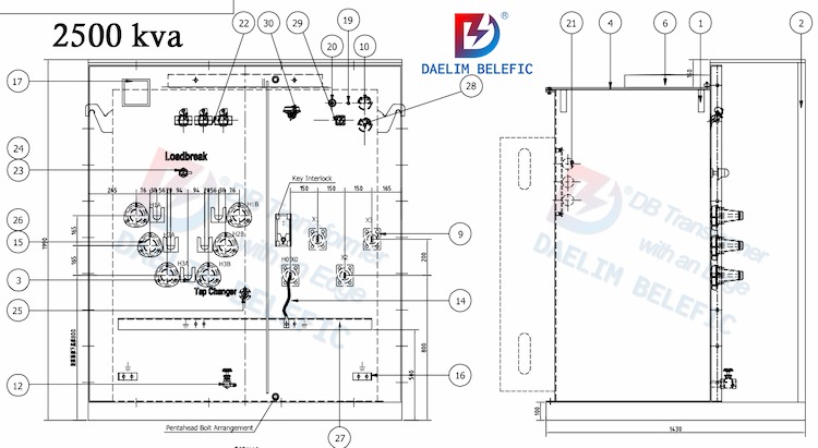 2500 kva pad mounted transformer drawing