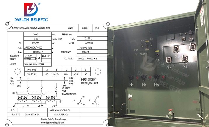 3MVA pad mounted transformer nameplate