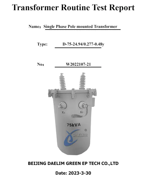 75 kva transformer routine test report