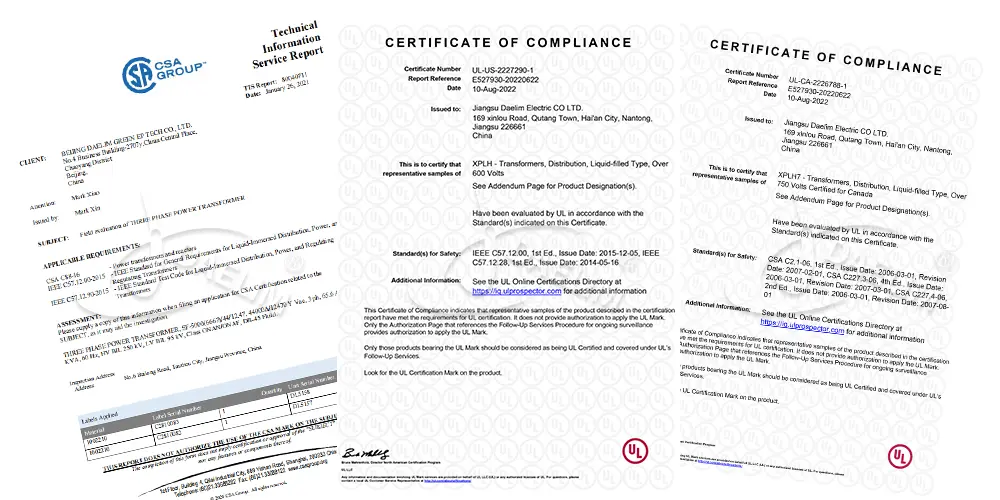 Liv front transformer certifications