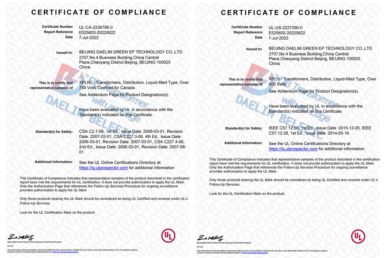 Pad Mounted Transformer Certificates