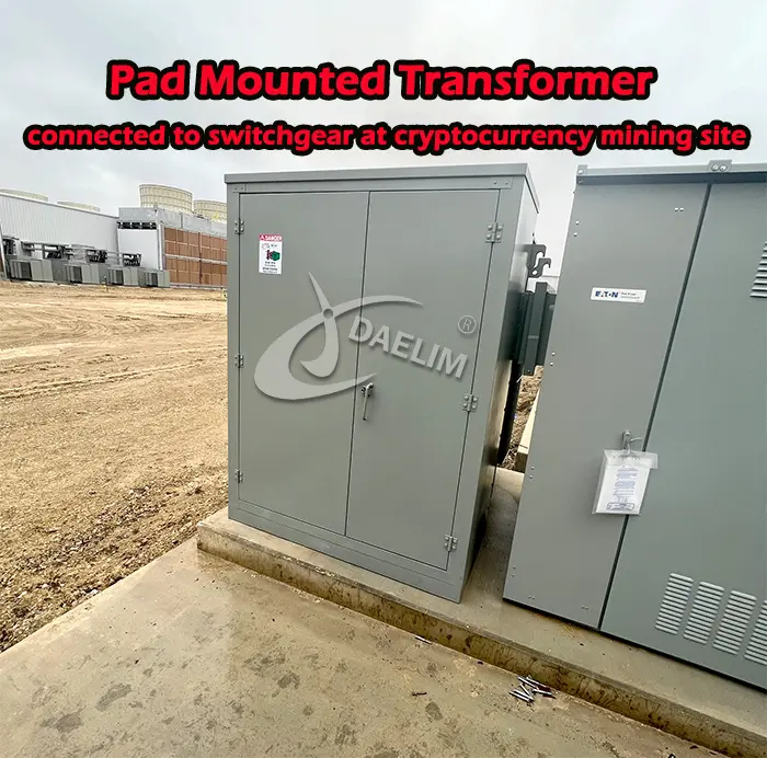 transformer connected to switchgear at cryptocurrency mining site