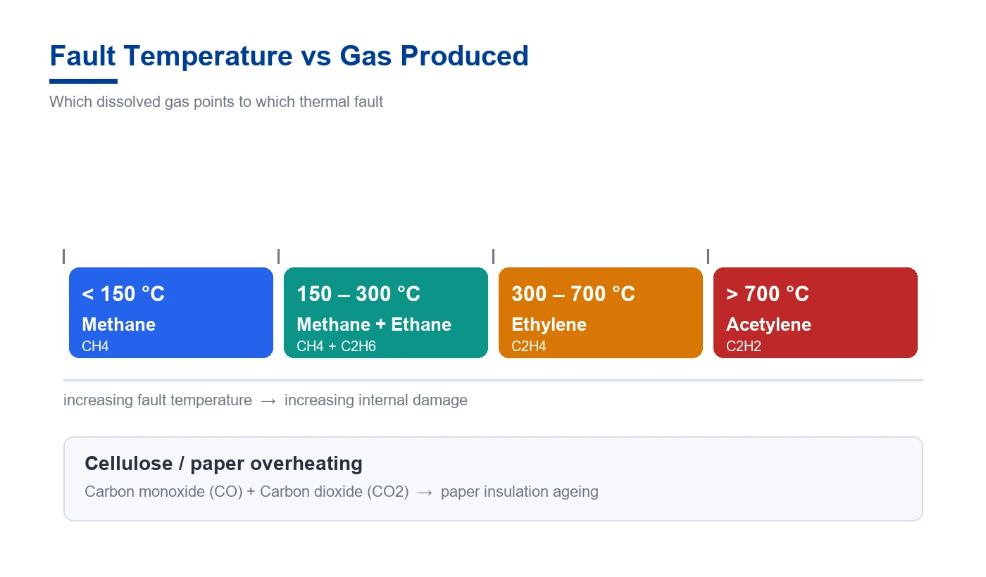 Tabelle der Temperaturbereiche von Verwerfungen und der von den einzelnen thermischen Verwerfungen freigesetzten gelösten Gase